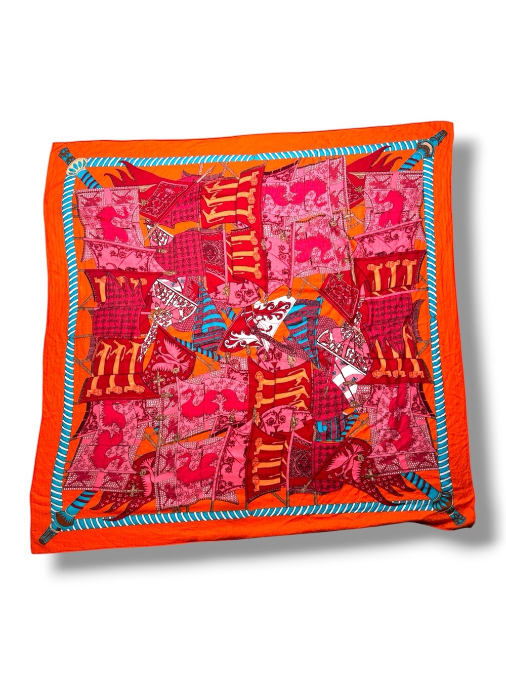 HERMES Authentic “Etendards et Bannieres” Silk & Cashmere Shawl by Annie Faivre